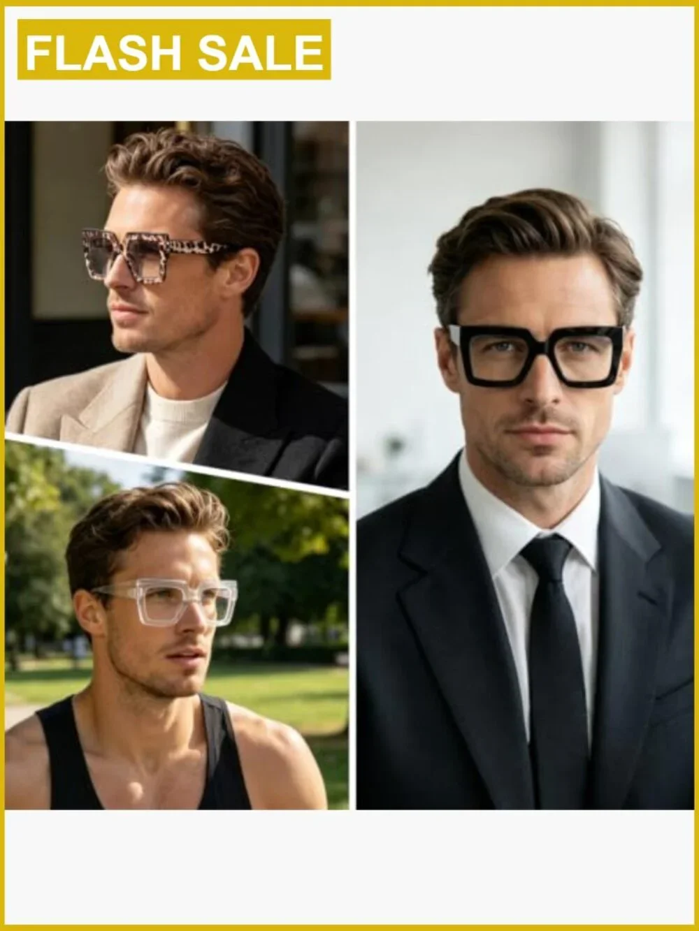 3-Pack Oversized Square Blue Light Glasses Big Frame Computer Eyewear